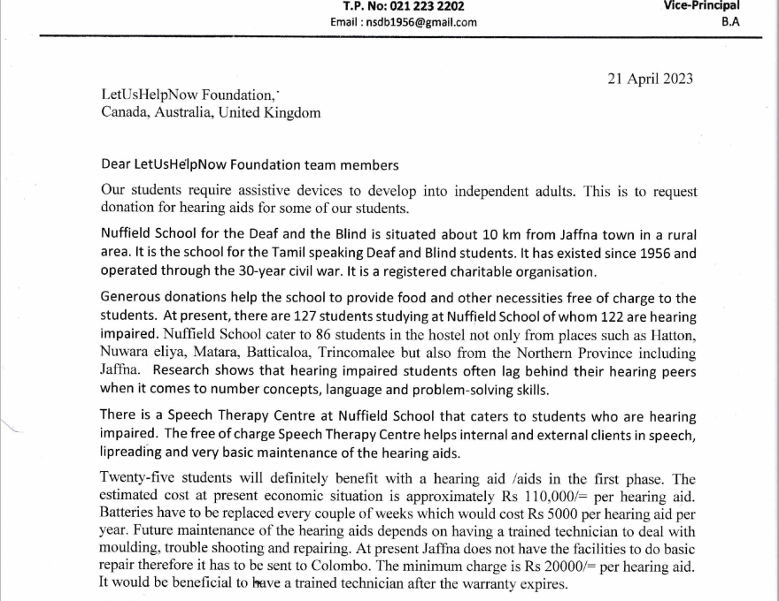 request letter from Nuffield school