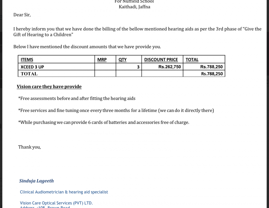 hearing aid invoice 